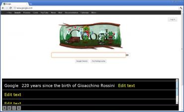 The Main Google page with the Focus frame on the search box and the Magnifier tool at the bottom of the screen