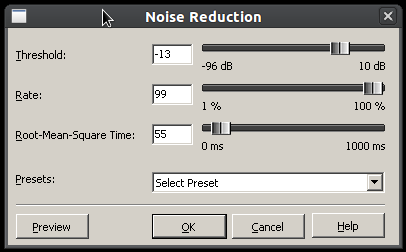 Noise reduction as seen in Smart Audio Editor
