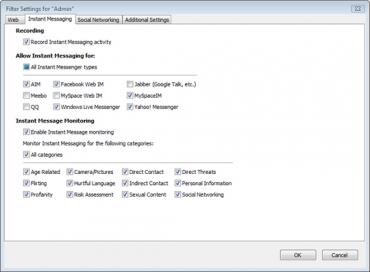 Instant messenger filter settings