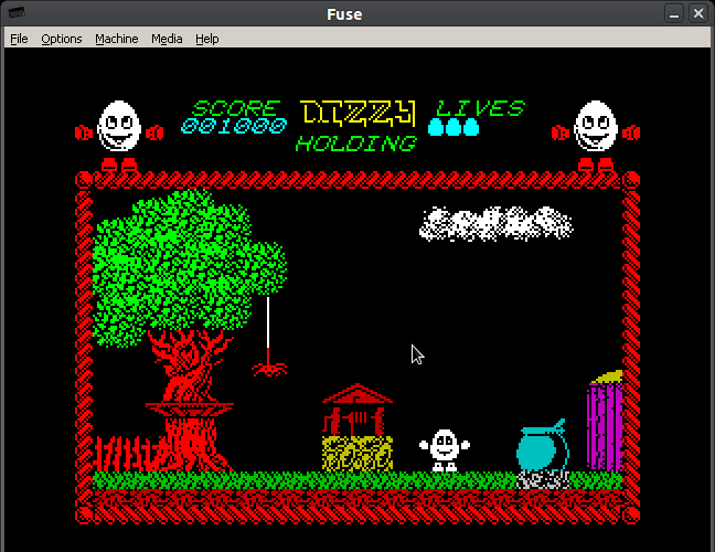 The very first screen of the very first Dizzy game