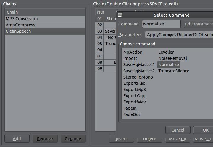 Editing chains in Audacity