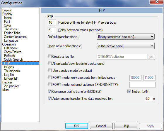 TCâ€™s Settings: FTP Settings